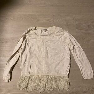 Smart Set Cream V-Neck Sweater with Lace Detail